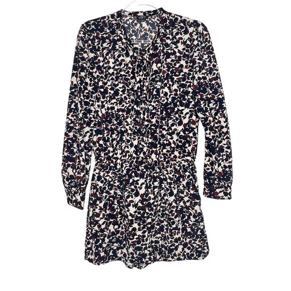LOFT ANN TAYLOR Long Sleeve Shirt Romper Button Front Floral Navy Maroon Size 2 - Picture 1 of 9